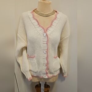 COZY CREME PINK HEART BUTTON SWEATER